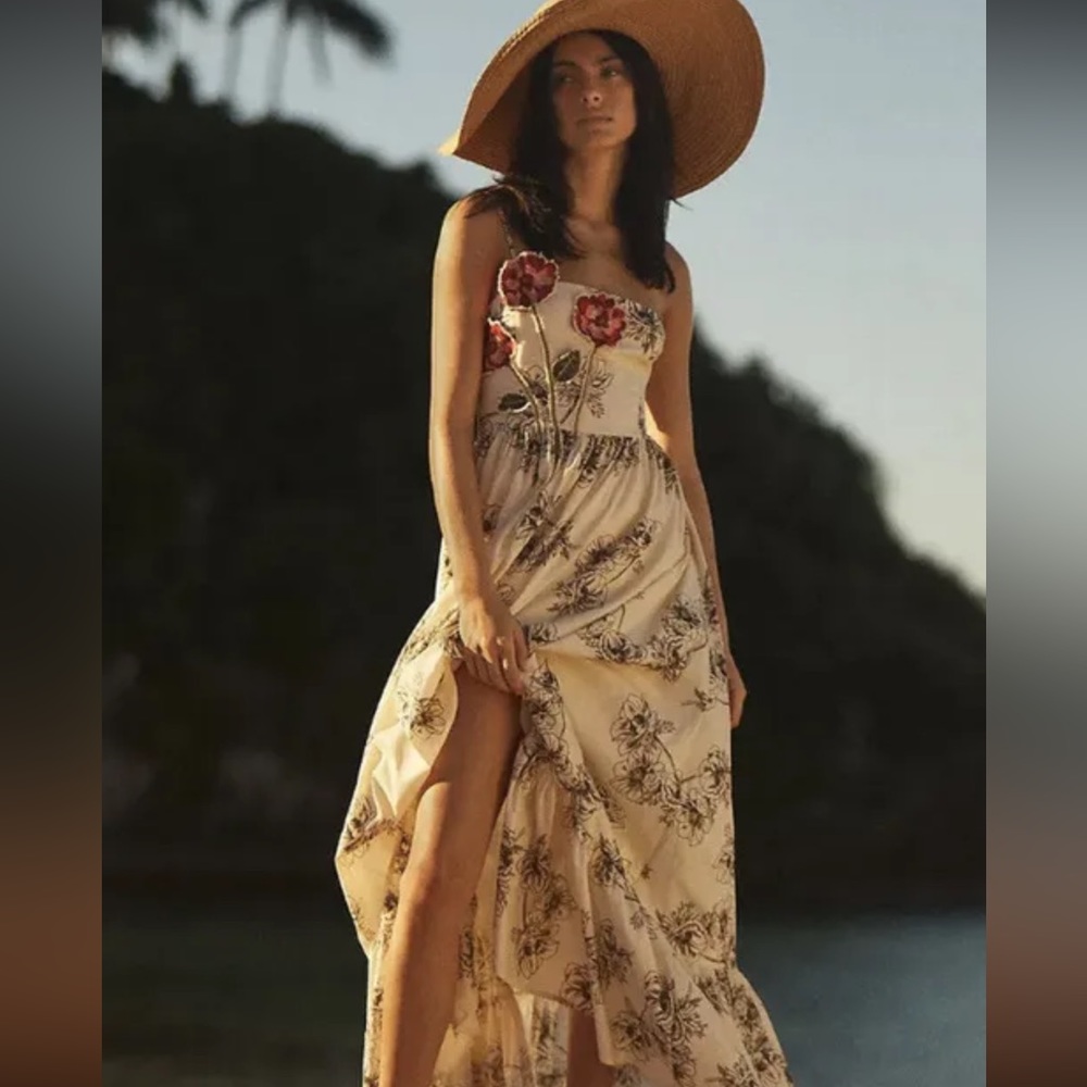 Anthropologie Floral Maxi Dress - Cream and Red - Picture 2 of 11